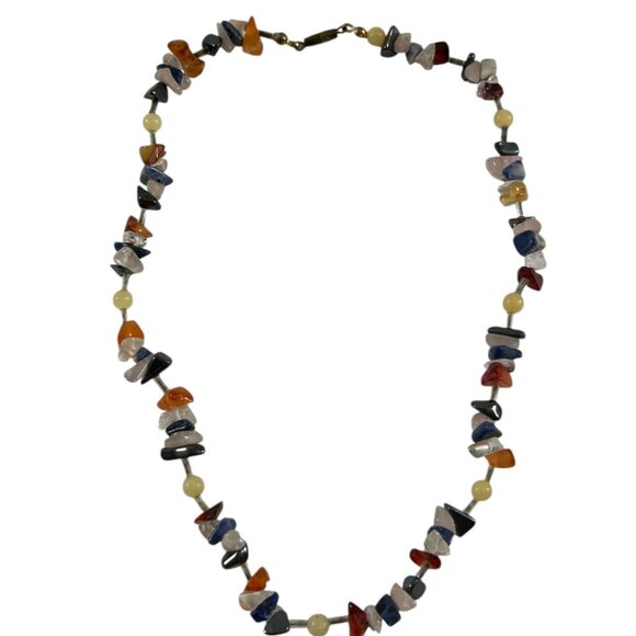 Multi Color Chippy Stone Necklace 17" Natural Beaded Earthy Artisan Eclectic - Picture 2 of 8